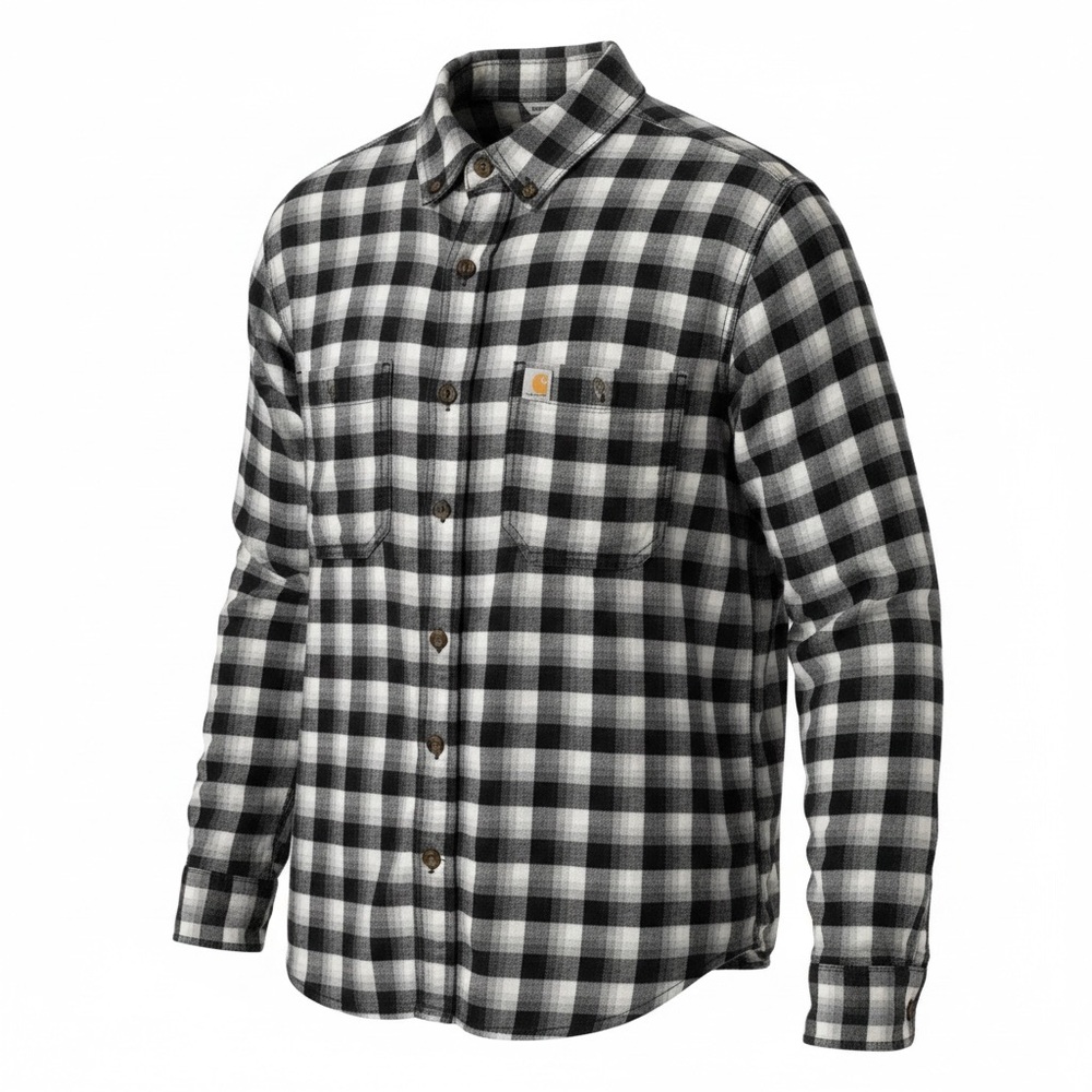 Carhartt Mens Flannel Shirt M Relaxed 103314 Hamilton Plaid Long Sleeve Gray